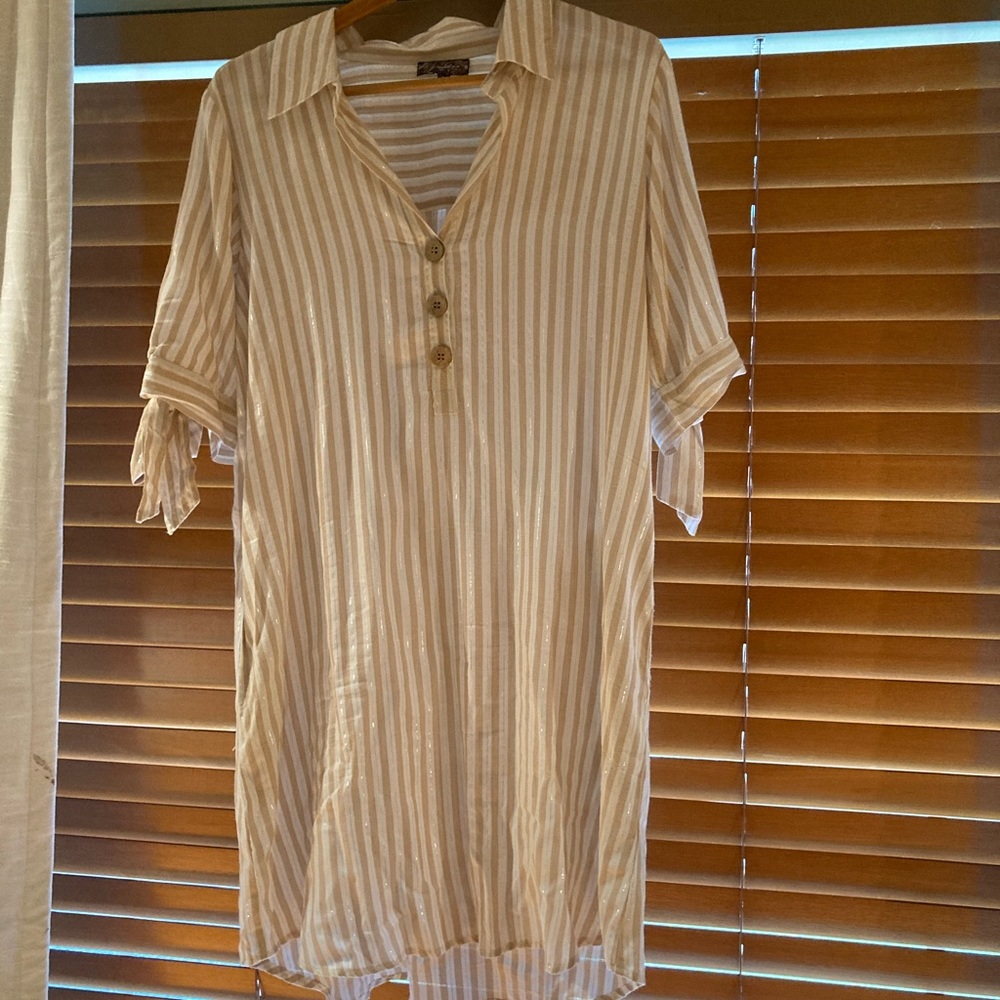 Tan/White/Silver Striped Dress